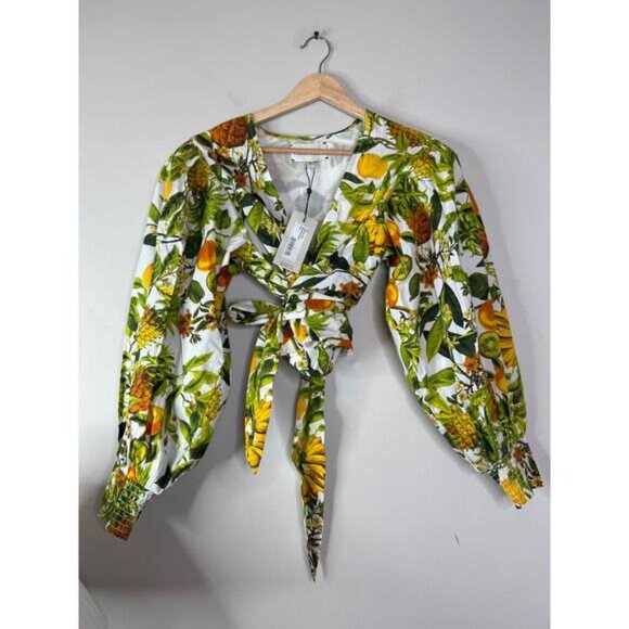 NWT Cara Cara Angela Banana Print Crop Cotton Balloon Sleeves Top Size: Small - Picture 2 of 8